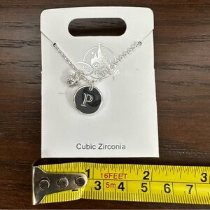 Disney Parks Mickey Mouse Cubic Zirconia Letter P Silver Color Necklace NEW